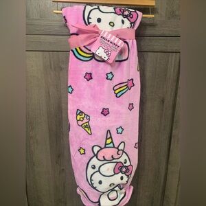 New Hello Kitty In Unicorn Costume 60” x 70" Plush Throw Blanket On Hanger & Tag